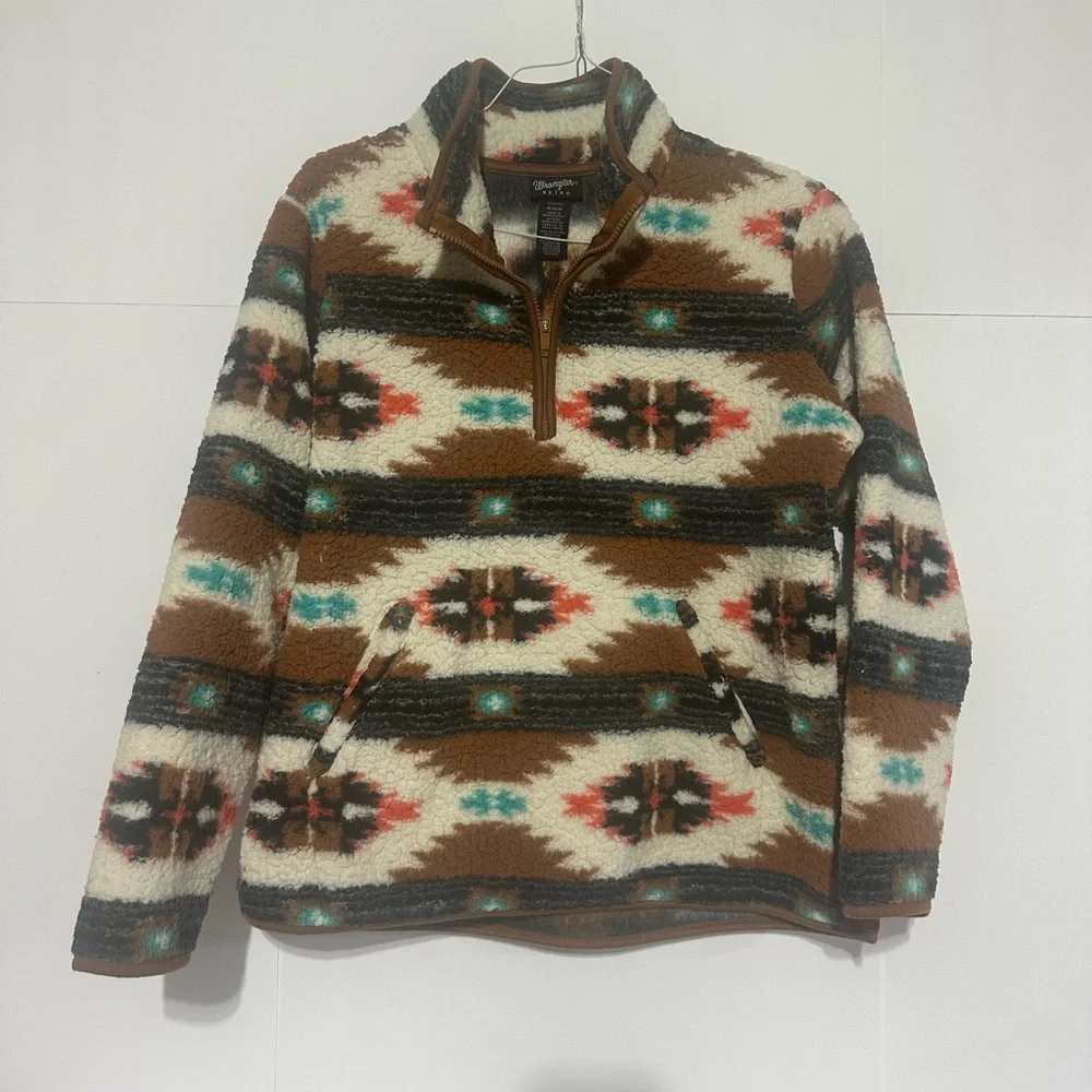 Wrangler Retro Southwestern Quarter Zip Sherpa Pullover - Picture 2 of 12